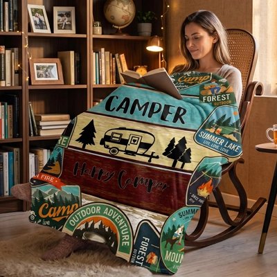 Couverture avec thématique nostalgique évoque l'esprit des road trips et du camping traditionnel 