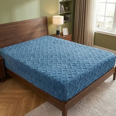 drap housse bleu canard 