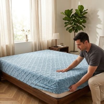 drap housse couleur bleu ciel