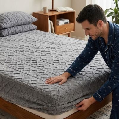 drap housse tissu rembourré offrant confort douceur 