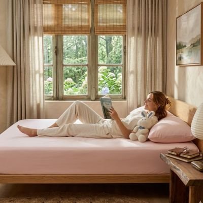 draps housse couleur unie rose clair