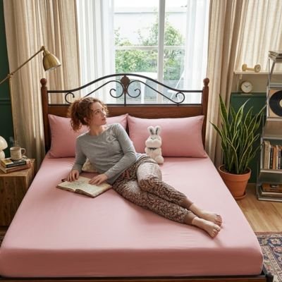 draps housse couleur unie rose