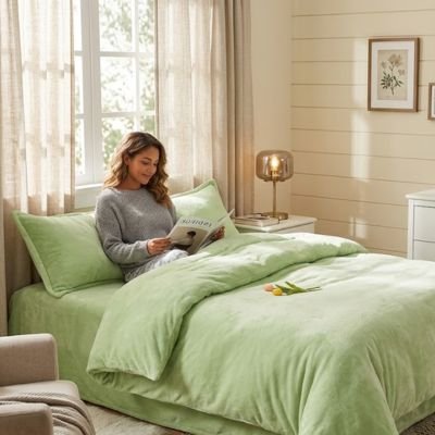femme lisant sous lumiere naturelle sous housse couette flanelle 
