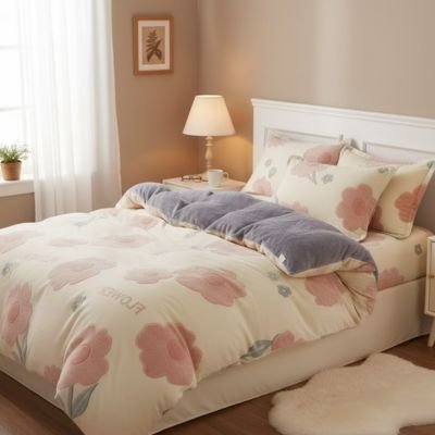 housse-couette-1-personne-fleurs-roses-fond-crème 