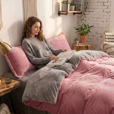 housse couette flanelle rose reversible gris