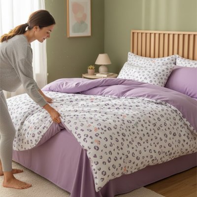 housse couette imprimés léopard petite boucle rose