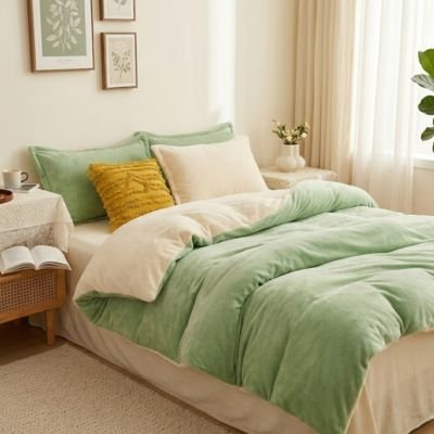 lit recouvert housse couette flanelle couleur verte