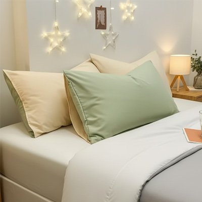 taie oreiller reversible couleur beige vert